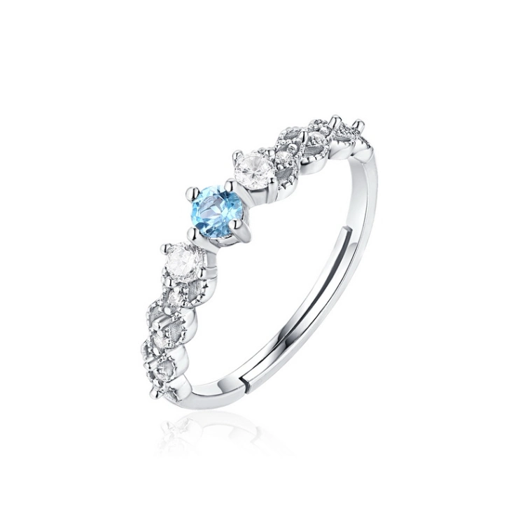 Modern Design White Gold Color 925 Silver Eternity Blue Topaz Gemstone Ring