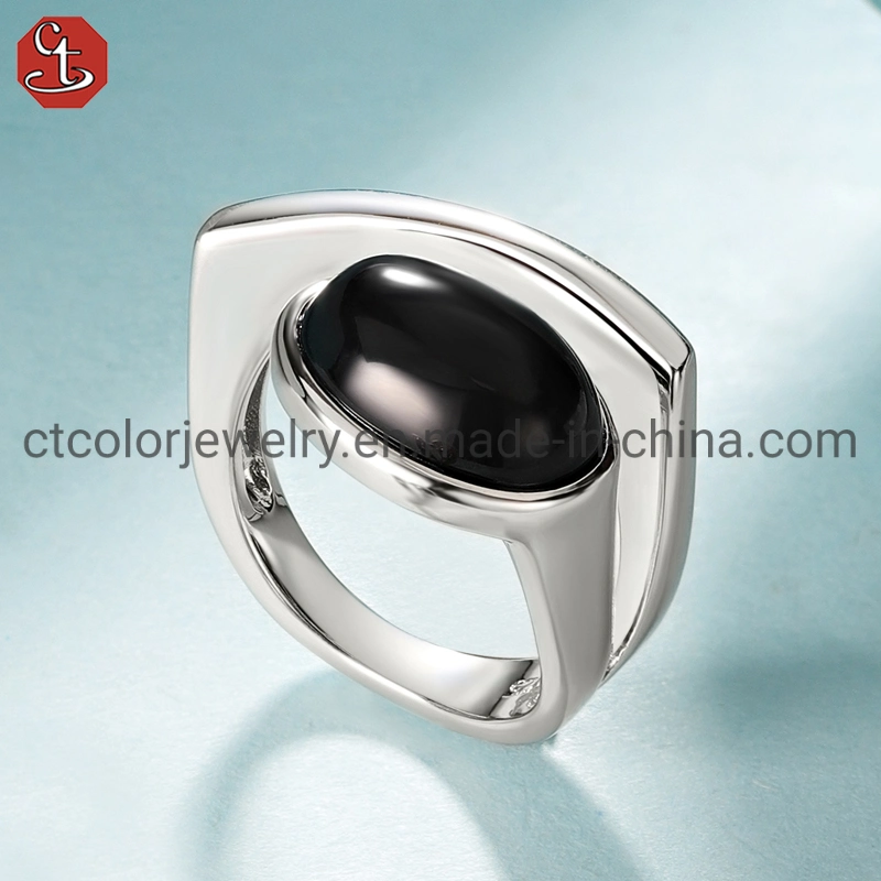 925 Sterling Silver Jewelry Top Quality Blue Color Stone Adjustable Ring