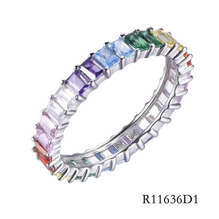 Hot Sale Rainbow CZ 925 Sterling Silver Ring