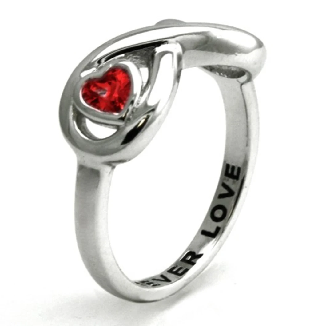 Wholesale Fashion Jewelry 925 Sterling Silver Charm CZ Forever Love Red Heart Ring