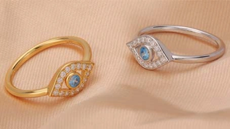Bisuteria de Plata de Ley 925, joyería de Oriente Medio, colgante de talismán de ojos malvados azules chapados en oro, anillo para mujer