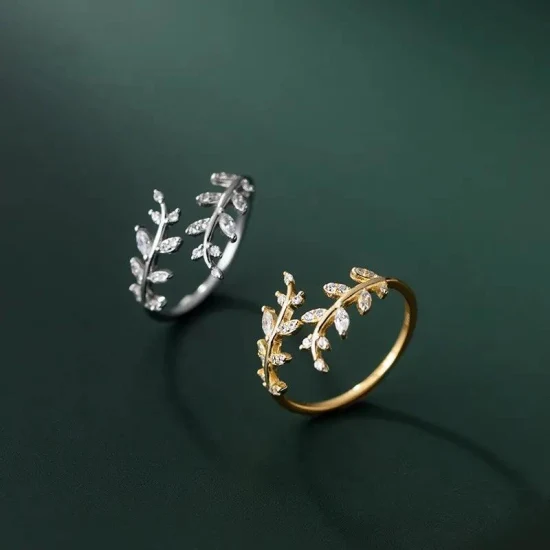 Anillos de circón cúbico brillante Anillo ajustable abierto delgado chapado en oro