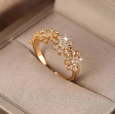 Diamante de imitación blanco chapado en oro flores girasol lindo fresco chica estudiante anillo