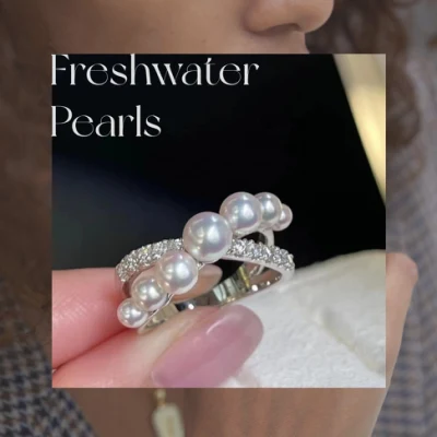 Anillo de plata 925 con perlas naturales de agua dulce para mujer, joyería de compromiso chapada en oro de 18K de gama alta, venta al por mayor, elegantes anillos de lujo