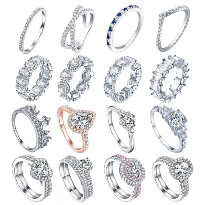 Anillo de compromiso de boda para mujer, anillo de cristal CZ, anillo de diamante de plata de ley 925 Simple clásico