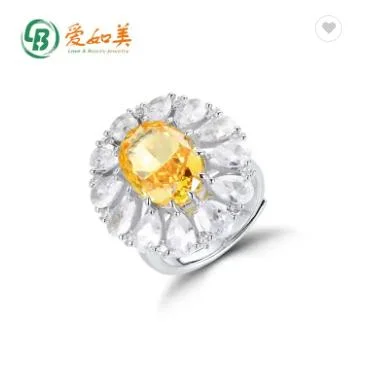 Anillo de compromiso de racimo de diamantes de alto carbono con flor de piedras preciosas de circón de plata esterlina 925