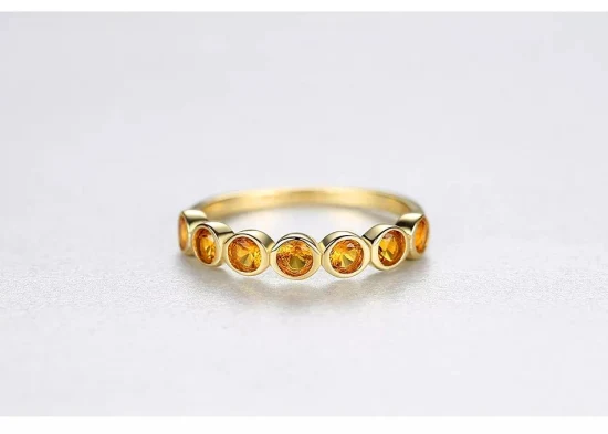 Anillo simple de dedo de diamante amarillo chapado en plata de ley 925 para niña, joyería de oro y cristal