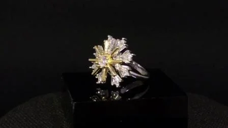 Anillo de bodas de compromiso de diamantes de oro con forma de flor de diseño de moda